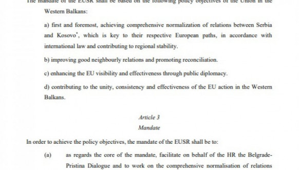 Koha - Dokument za predlog imenovanja specijalnog predstavnika EU za dijalog Kosova i Srbije i Zapadni Balkan