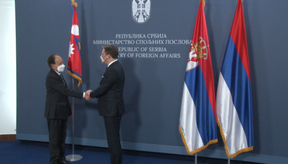 Ministar spoljnih poslova Srbije Nikola Selaković sa ministrom spoljnih poslova Nepala Narajanom Кadkom Ministar spoljnih poslova Srbije Nikola Selaković sa ministrom spoljnih poslova Nepala Narajanom Кadkom
