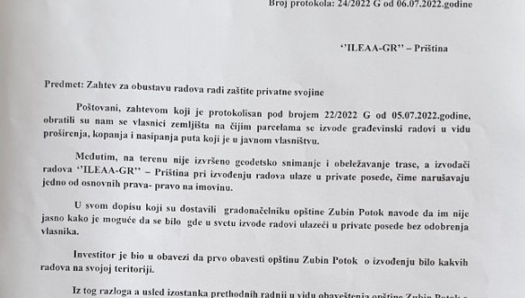 Zahtev opštine Zubin Potok