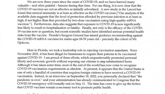 Pismo guvernera Floride predsedniku Bajdenu