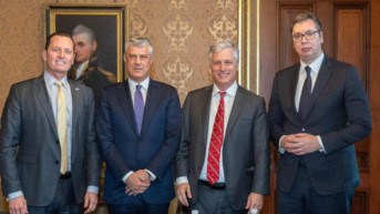 Ričard Grenel, Hašim Tači, Robert O'Brajen i Aleksandar Vučić