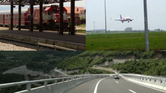 Železnica, auto put, avio saobraćaj - ilustracija