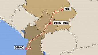 Mapa autoputa Niš-Priština-Drač
