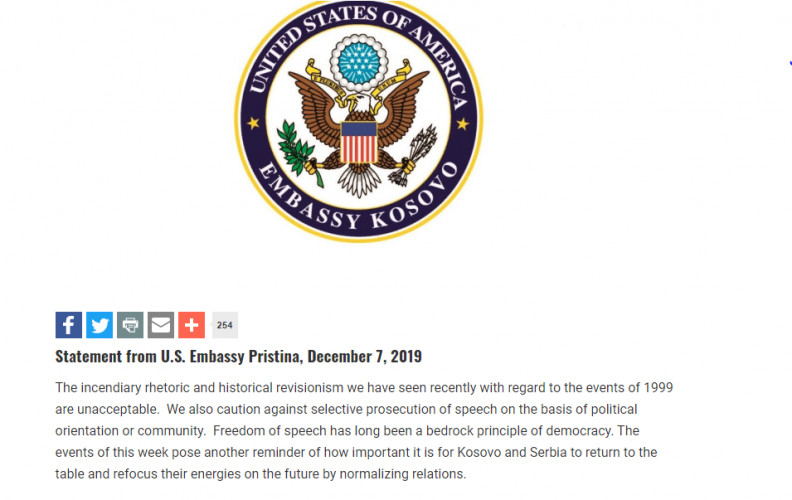 Saopštenje Ambasade SAD na Kosovu Saopštenje Ambasade SAD na Kosovu