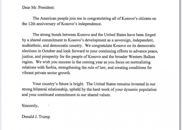 Tekst Trampovog pisma Tačiju