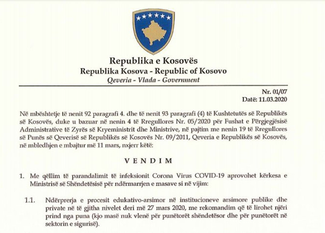Mere vlade protiv koroneKosovo Online