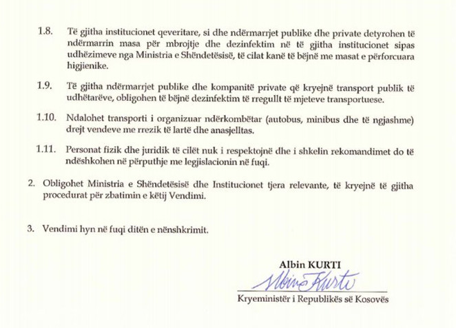 Mere vlade protiv koroneKosovo Online