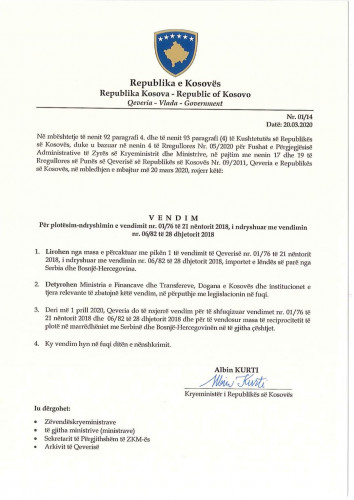 Odluka Vlade Kosova o taksi 