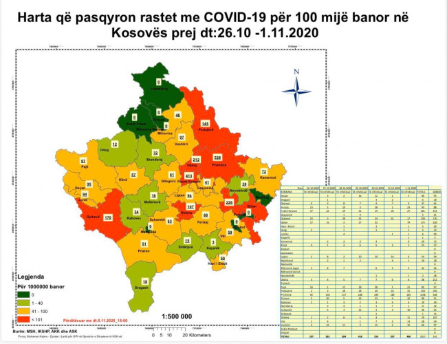 Mapa Kosova - koronavirus Mapa Kosova - koronavirus