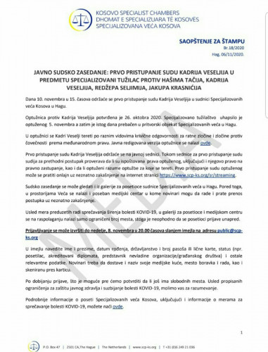 Saopštenje Specijalizovanih veća Kosova