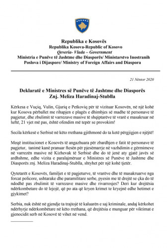 Saopštenje kosovske ministarke spoljnih poslova Meljize Haradinaj Stuble