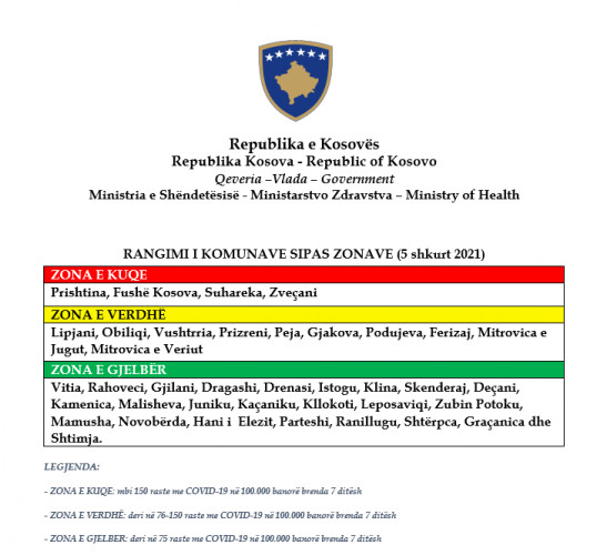 Opštine crvena, žuta i zelena zona koronavirus