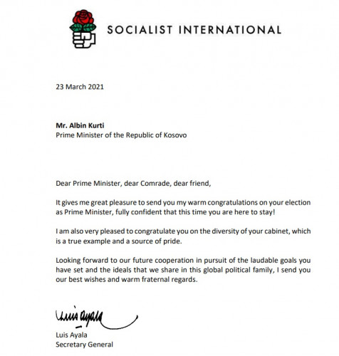 Čestitka od Socijalističke internacionale