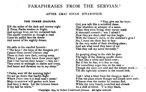 Prve strofe prepeva Zmajeve pesme "Tri hajduka", objavljen u "Senčuriju" uz Teslin tekst o Zmaju