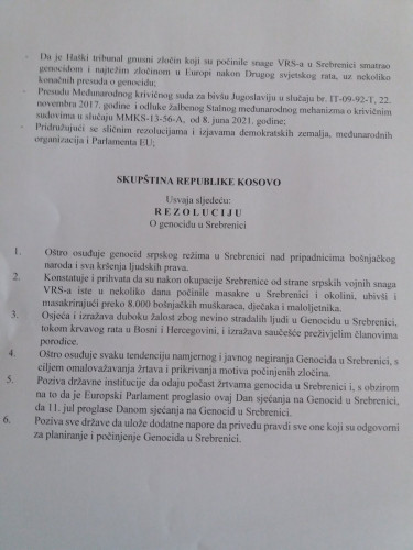 Nacrt Rezolucije o genocidu u Srebrnici