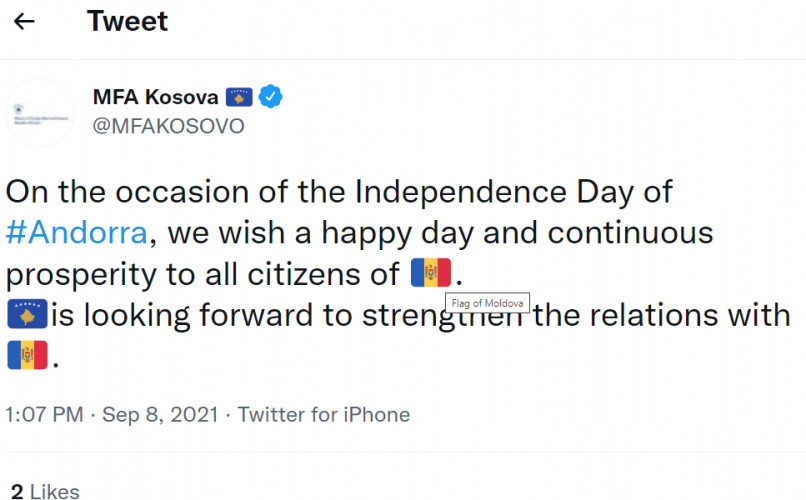 Tviter nalog kosovskog Ministarstva spoljnih poslova