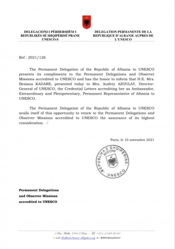 Saopštenje, Kadare predala akreditive 