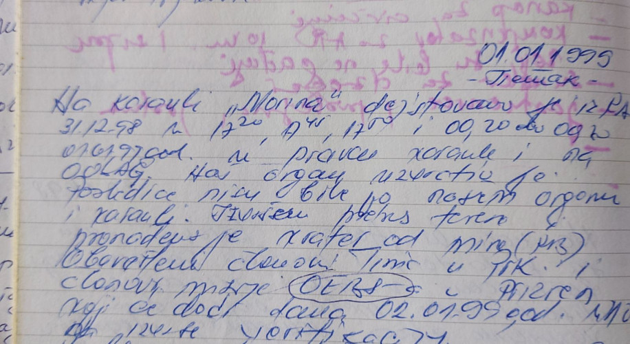 Izvod iz dnevnika zamenika komandanta 53. graničnog bataljona