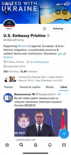 Američka ambasada u Prištini lajkovala status o odluci devet država da povuče priznanje Kosova Američka ambasada u Prištini lajkovala status o odluci devet država da povuče priznanje Kosova