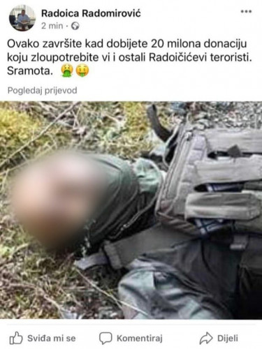 Objava na Fejsbuku Radomirovića