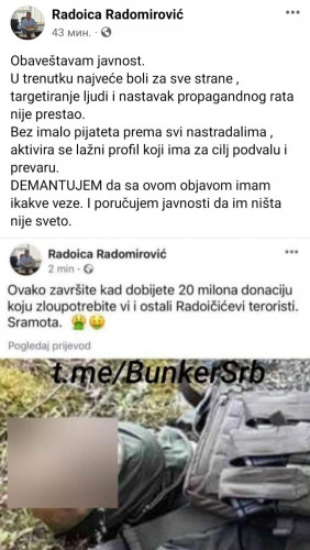 Fejsbuk objava Radomirovića