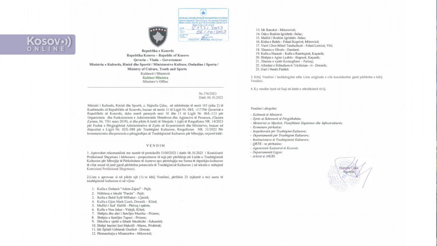 Ministry of Culture of Kosovo has placed the church in Gornji Strmac under protection