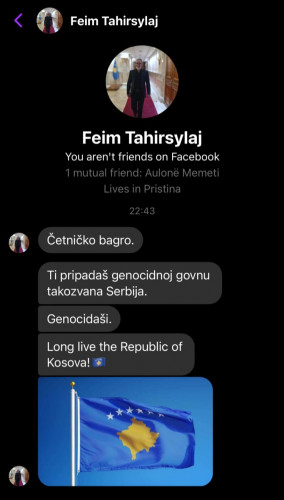 Porulka Vuku Velebitu od savetnika za medije predsednika Skupštine Kosova Porulka Vuku Velebitu od savetnika za medije predsednika Skupštine Kosova
