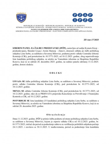Odluka IPŽP-a kojim se usvaja žalba SL Odluka IPŽP-a kojim se usvaja žalba SL